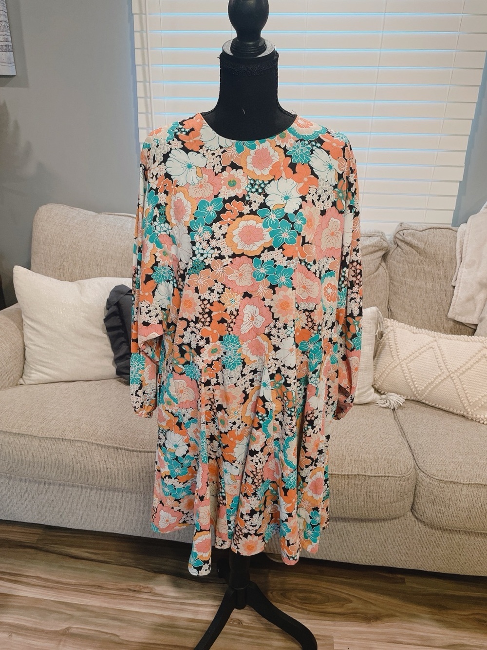 Code x Mode Floral Long Sleeve Belted Swing  Dress Size XL
